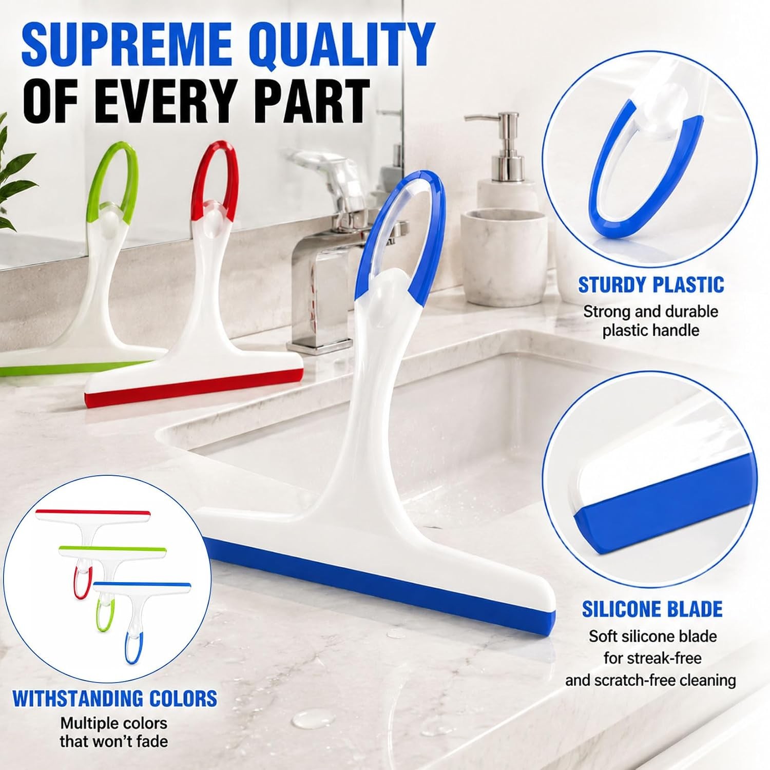 Shower Squeegee for Glass Doors, 3pcs Bathroom Squeegee for Shower Cleaner