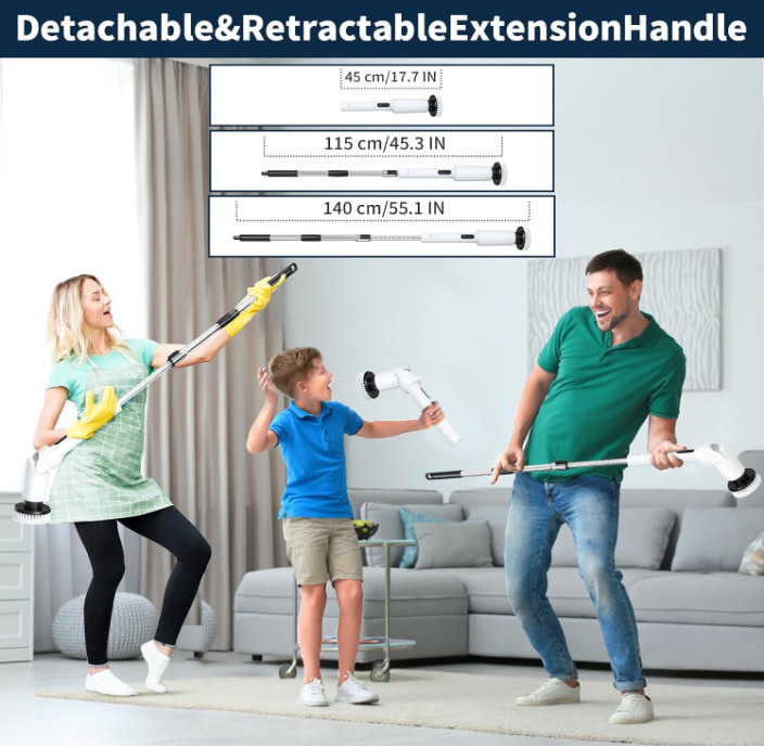 Cepillo eléctrico giratorio inalámbrico IPX7, 2 velocidades, mango largo y LCD