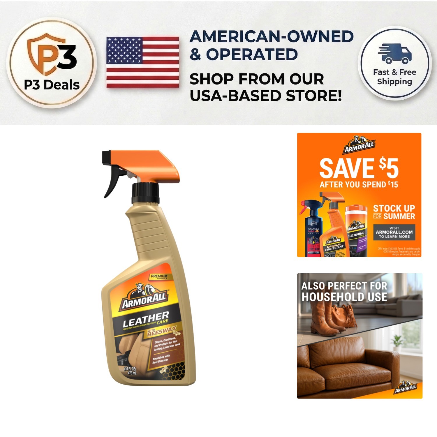 Clean, Condition & Protect Leather – 16 Oz Beeswax Spray for Auto Interiors