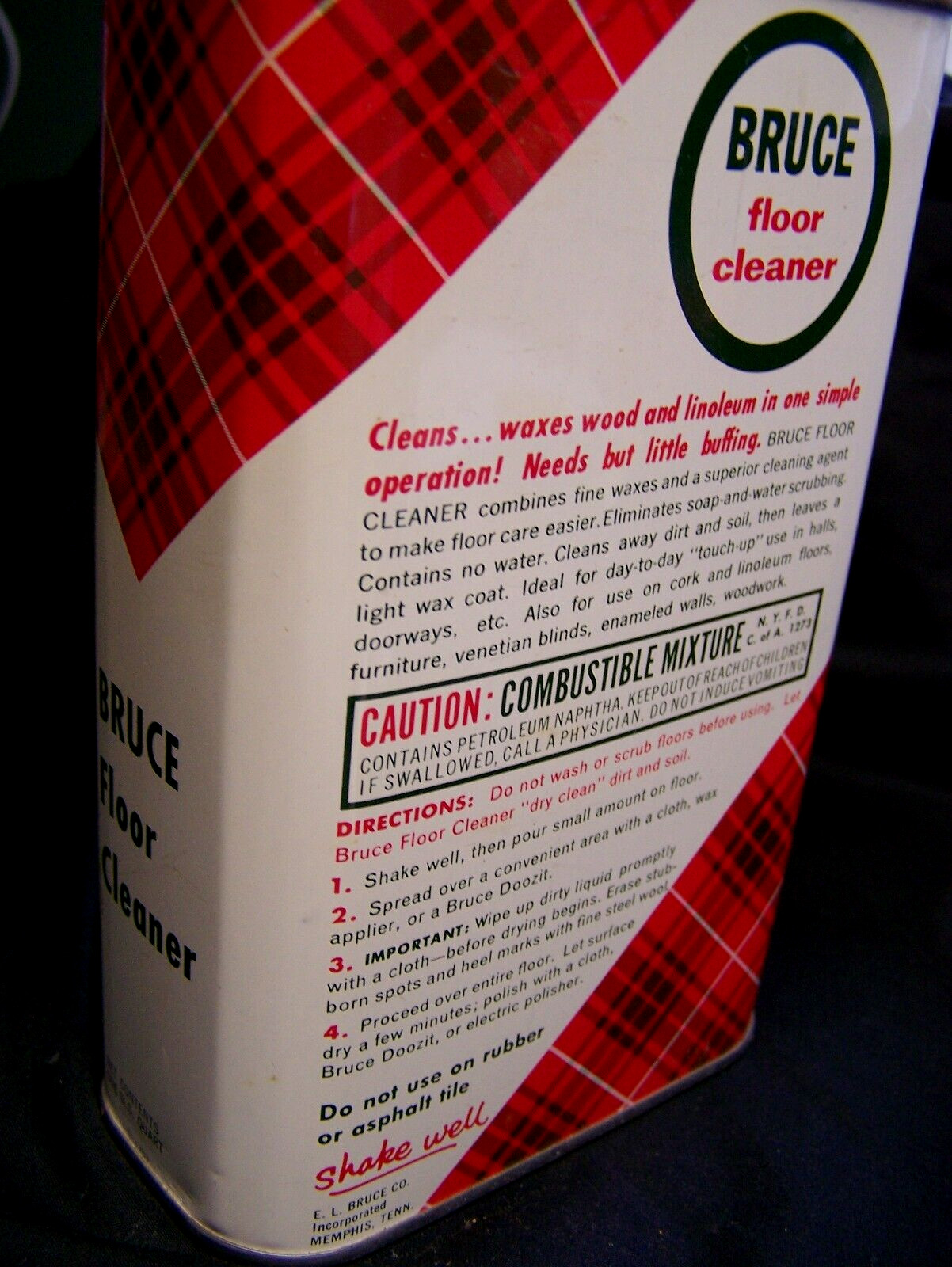 FULL Bruce Floor Cleaner Hardwood 32 Fl Oz Antique Tartan Plaid Advertising Tin