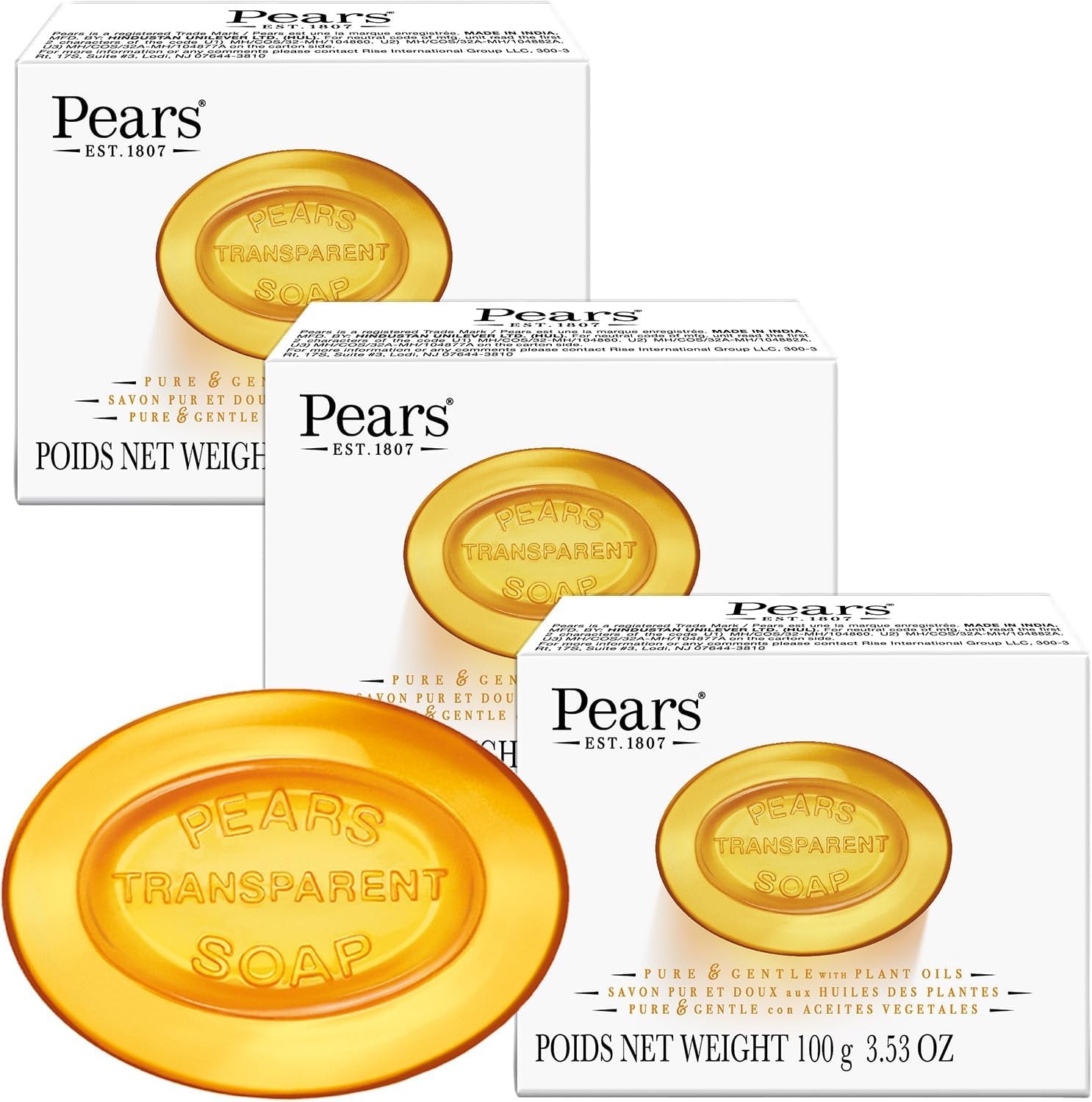 Soap, Pure & Gentle with Natural Oils, 3-Pack – Transparent Amber Glycerin Soap