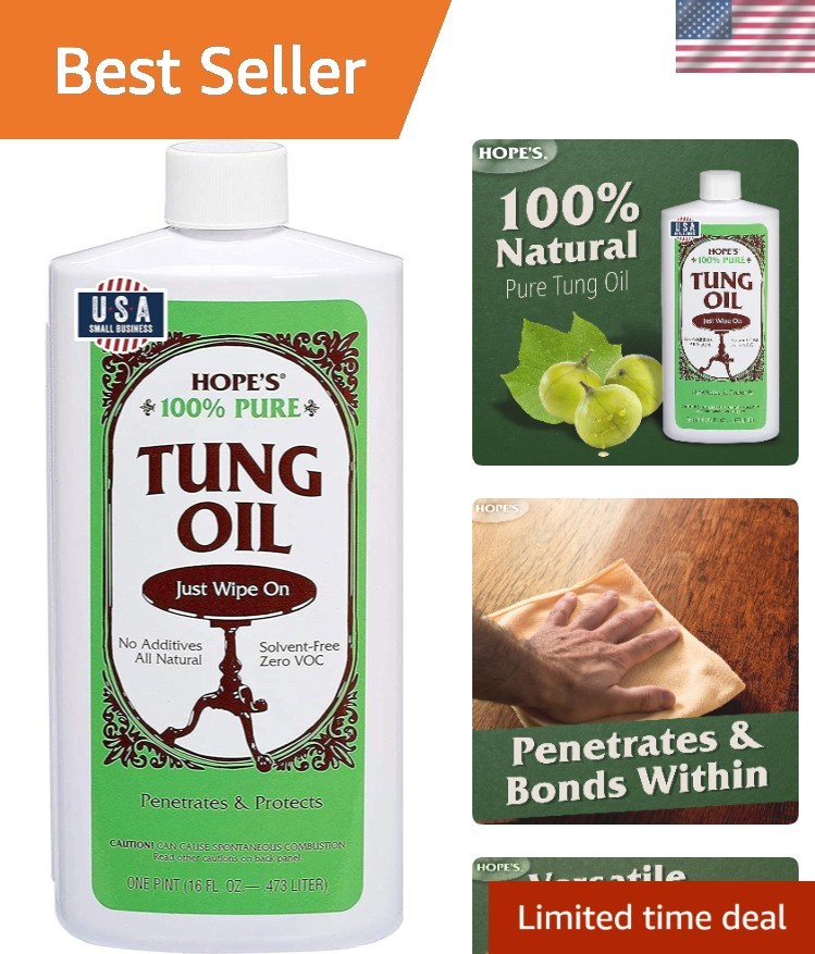 100% Pure Tung Oil, Food Safe, Waterproof Natural Wood Finish and Sealer for…