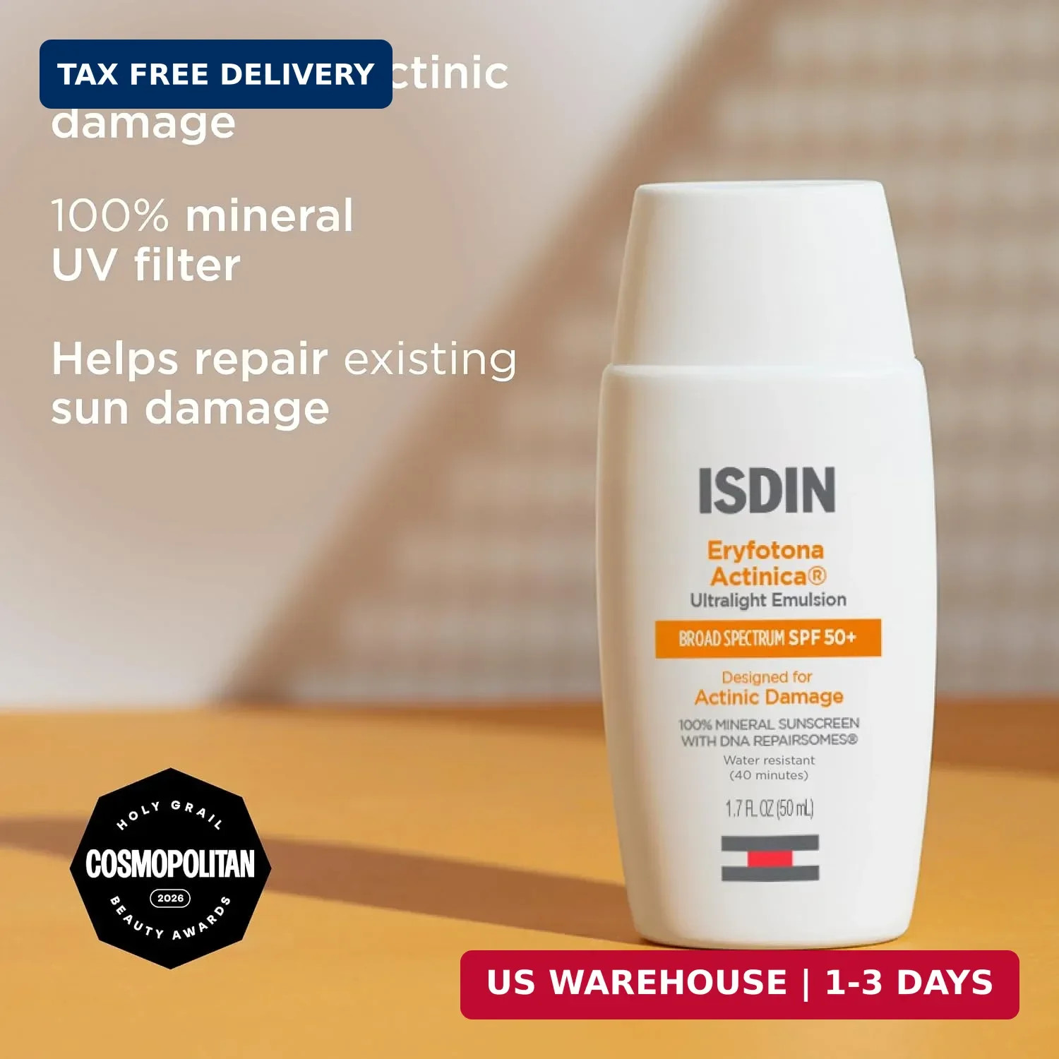 ISDIN Eryfotona Actinica SPF 50+ | Mineral Sunscreen for Face with Zinc Oxide |
