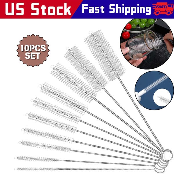 US Nylon Straw Brush Cleaner Bottle Tube Pipe Small Long Cleaning 1-10Set