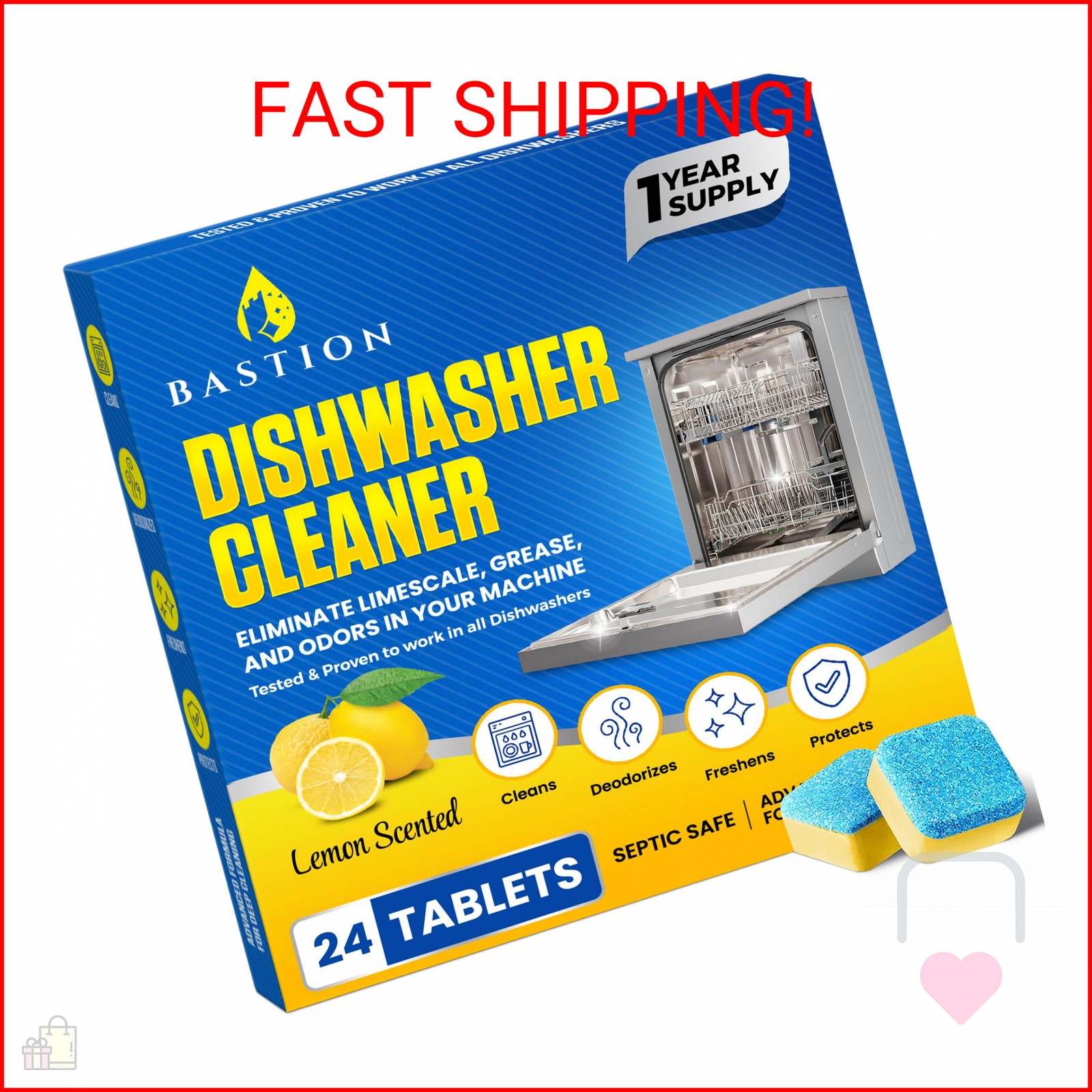 Dishwasher Cleaner Tablets – 24 Tablets (1-Year Supply) Lemon-Scented, Heavy Dut