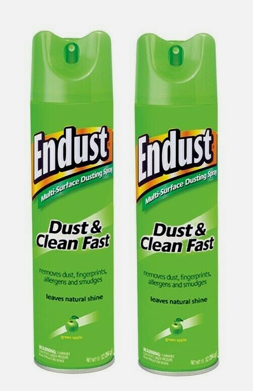 2pk~ Endust DUST & CLEAN FAST Furniture Polish 10 oz. Green Apple Scent 507040-1