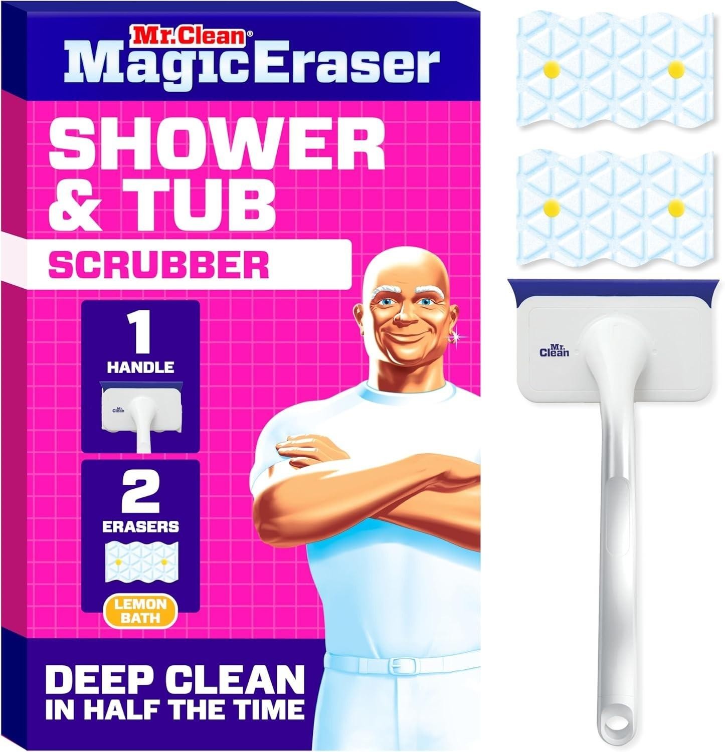 Mr. Clean Magic Eraser Shower & Tub Scrubber, 1 Device + 2 Refills, White