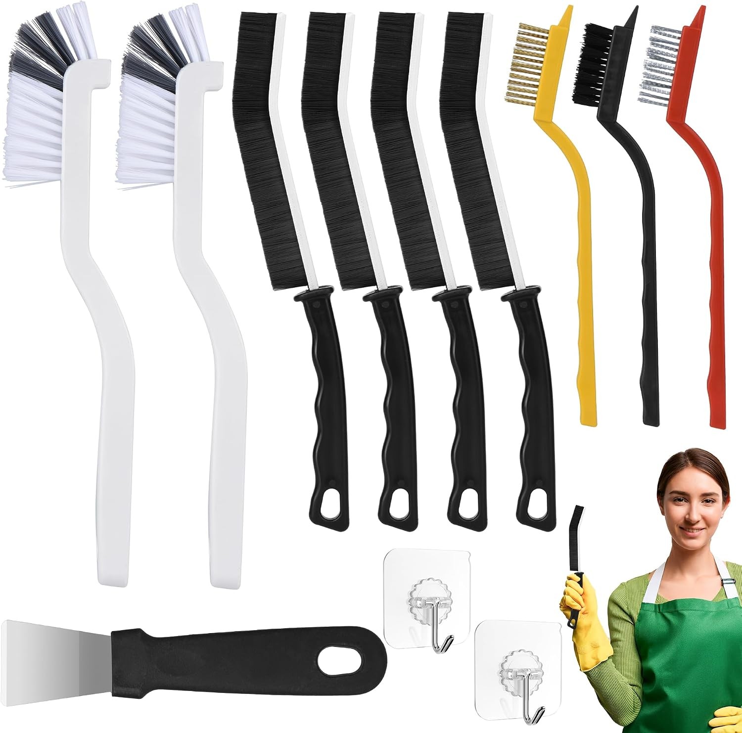 12PCS Grout Brush Set, Hard Bristle Crevice & Baseboard Tool | Crevice cleaning