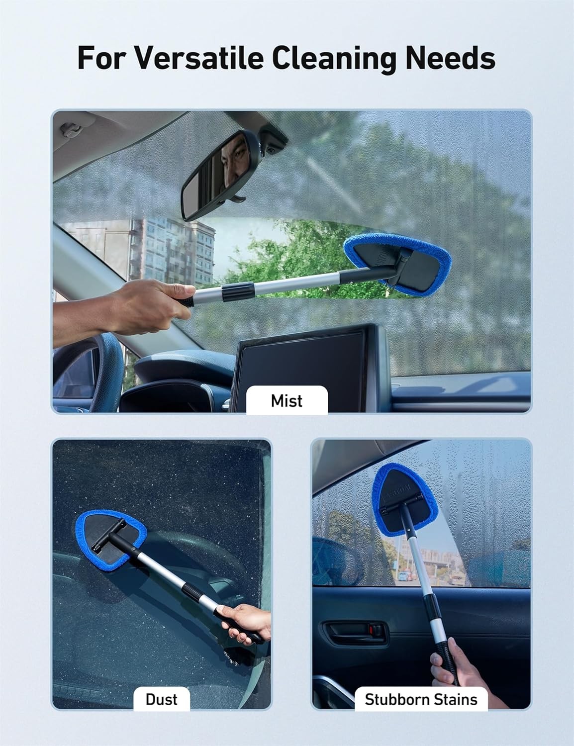 AstroAI Windshield Cleaner Tool with Extendable Handle for Car Interior Cleaning