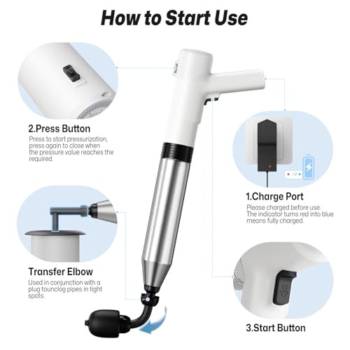 Electric Toilet Plungers for Bathroom,4 in 1 Toilet Unclogger,Auto White