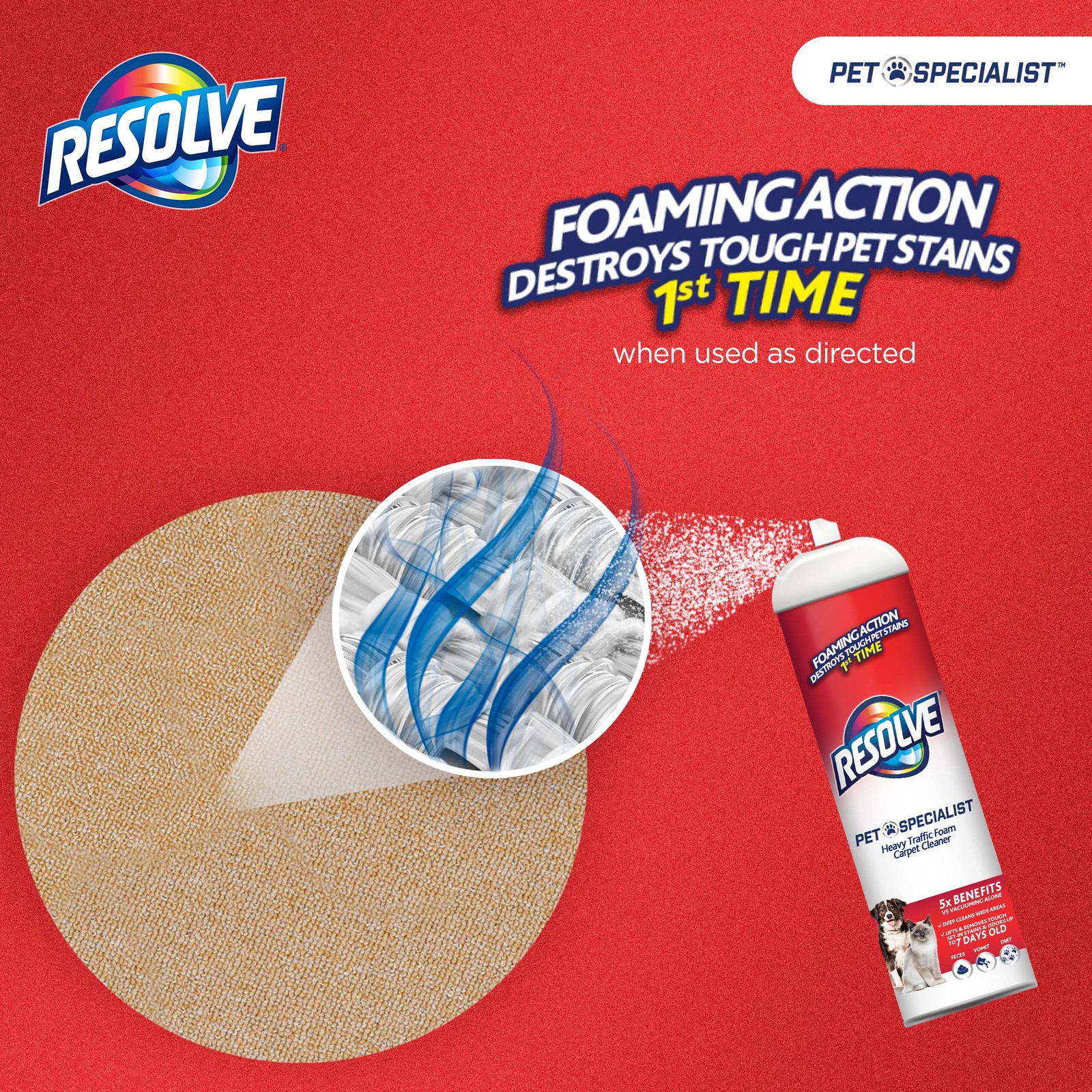Resolve Pet Specialist Heavy Traffic Foam, Carpet Cleaner, 2 pack of 22oz