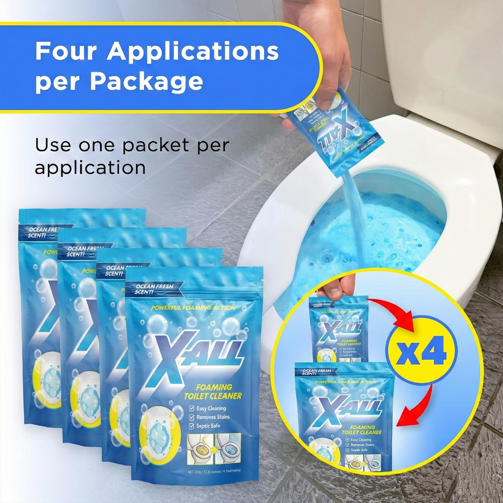 X-ALL Foaming Toilet Cleaner, Self-Activating Powder for 14 Ounce (Pack of 1)