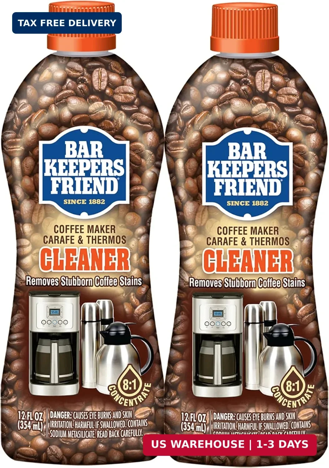 Bar Keepers Friend Coffee Maker Cleaner (2 x 12 oz) Removes Stains & Oily Residu