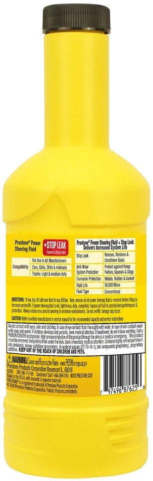 2x Prestone Power Steering Fluid with Stop Leak 12 oz Anti Wear Seal Protection