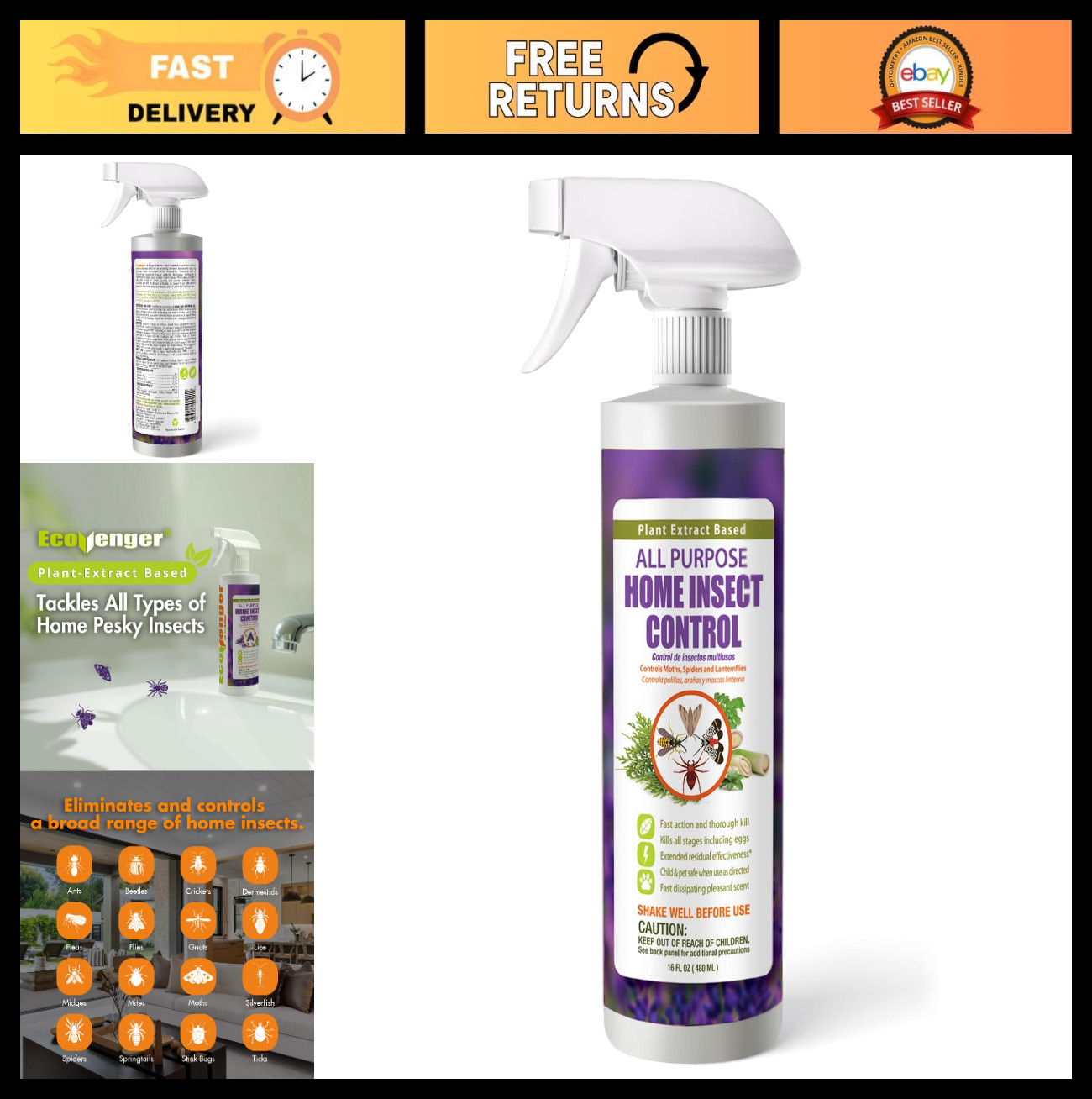 All-Purpose Insect Control 16 oz – Fast Kill Fleas, Roaches, Spiders, Non-Toxic