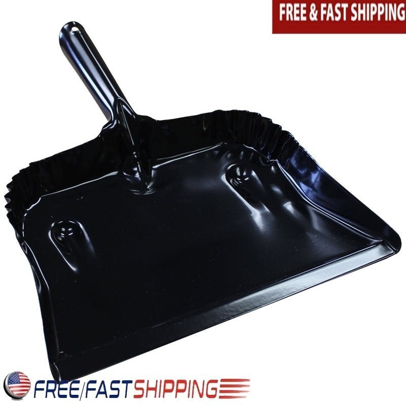 Heavy Duty Galvanized Steel Dustpan Long Handle Garage Home Workshop Cleanup New