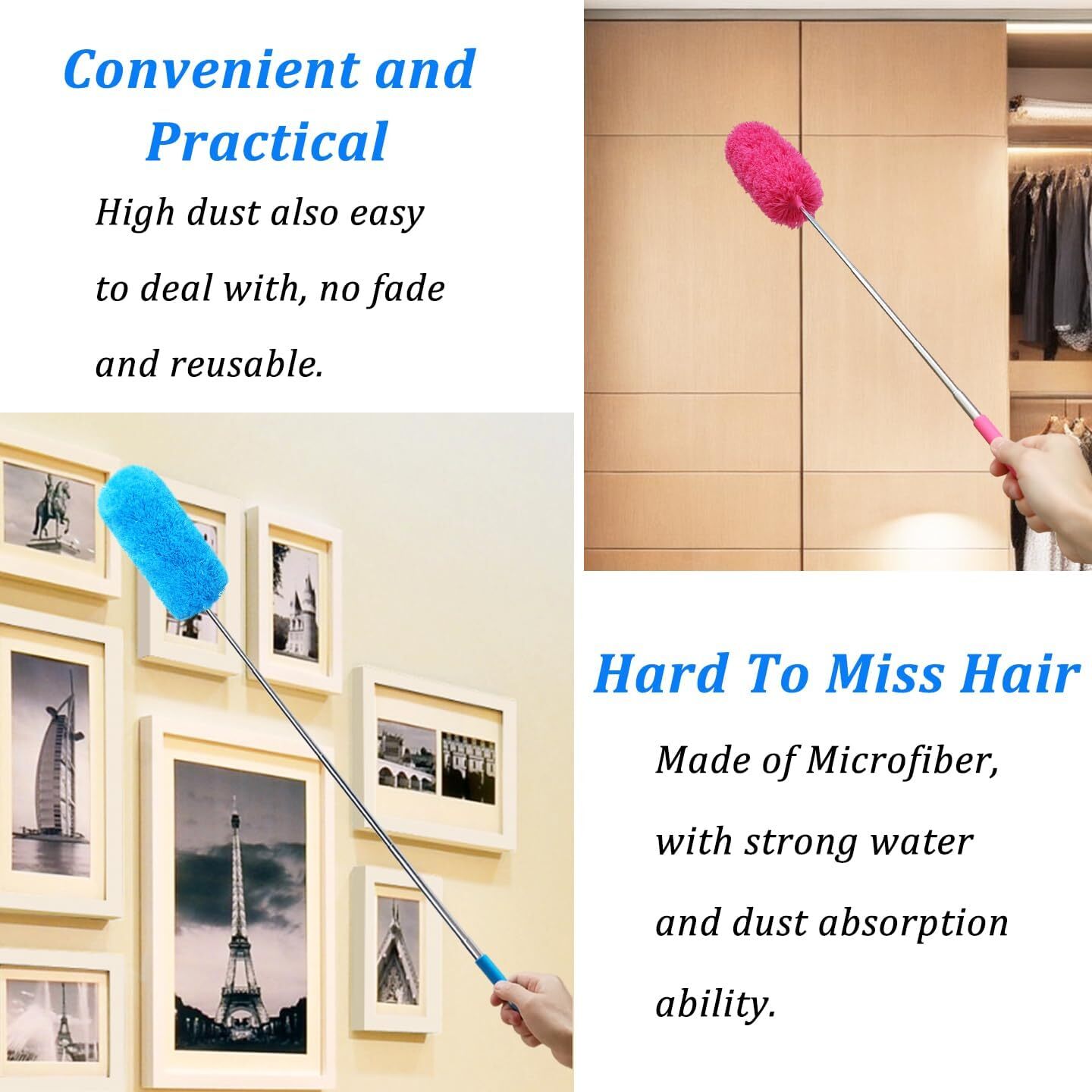 4 Pack Washable Microfiber Feather Duster with Extendable Pole for Car Office