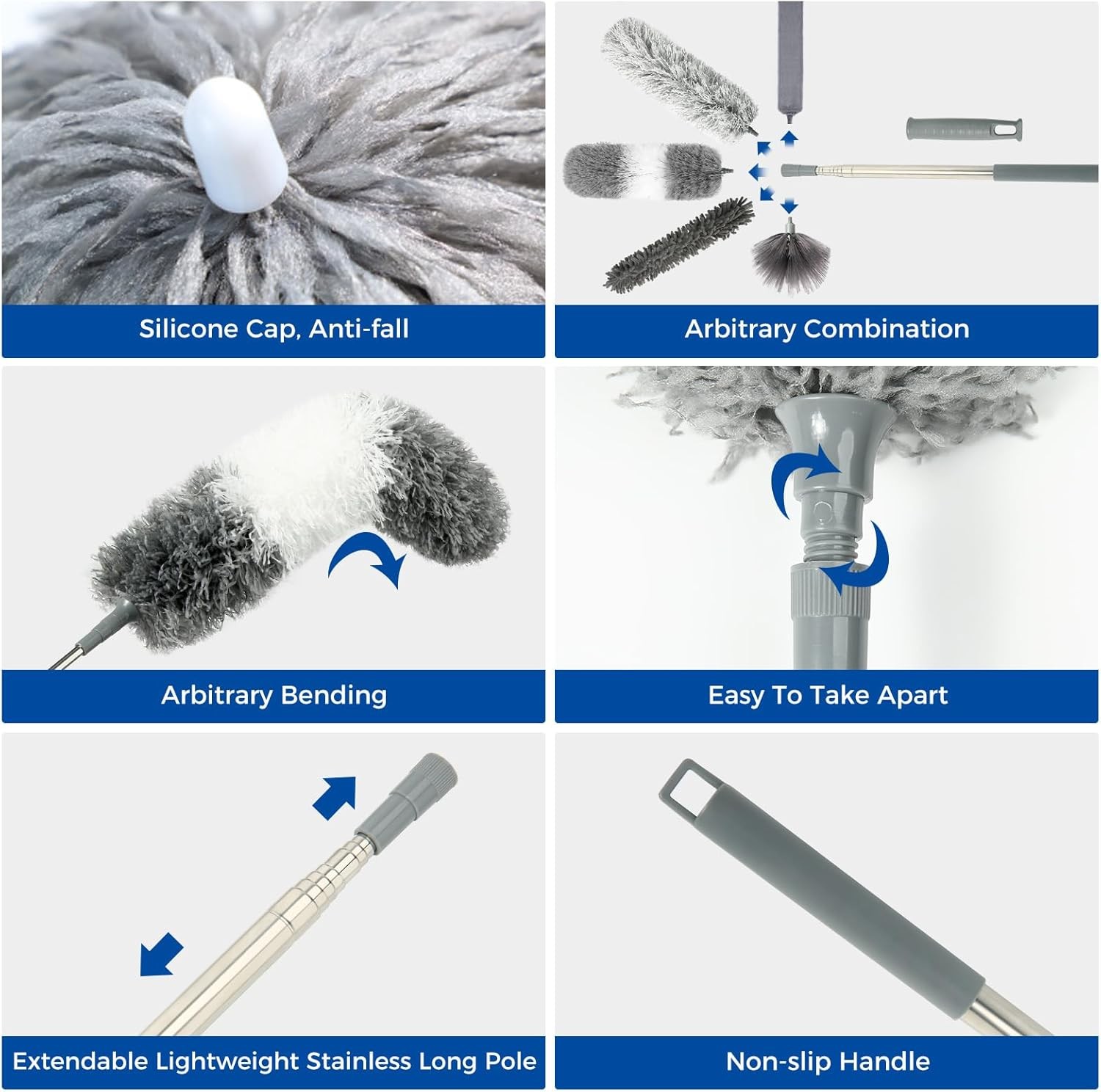 9pcs Extendable Microfiber Duster Kit 100″ Retractable Bendable Cleaning Tools