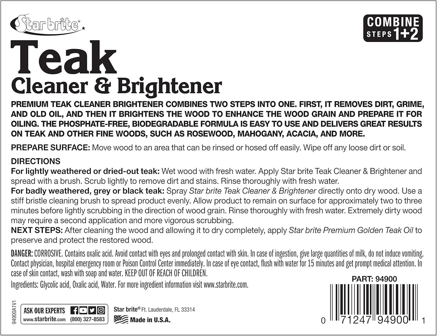 Wood Cleaner & Brightener, 128oz Teak Restorer, Easy One-Step Formula,