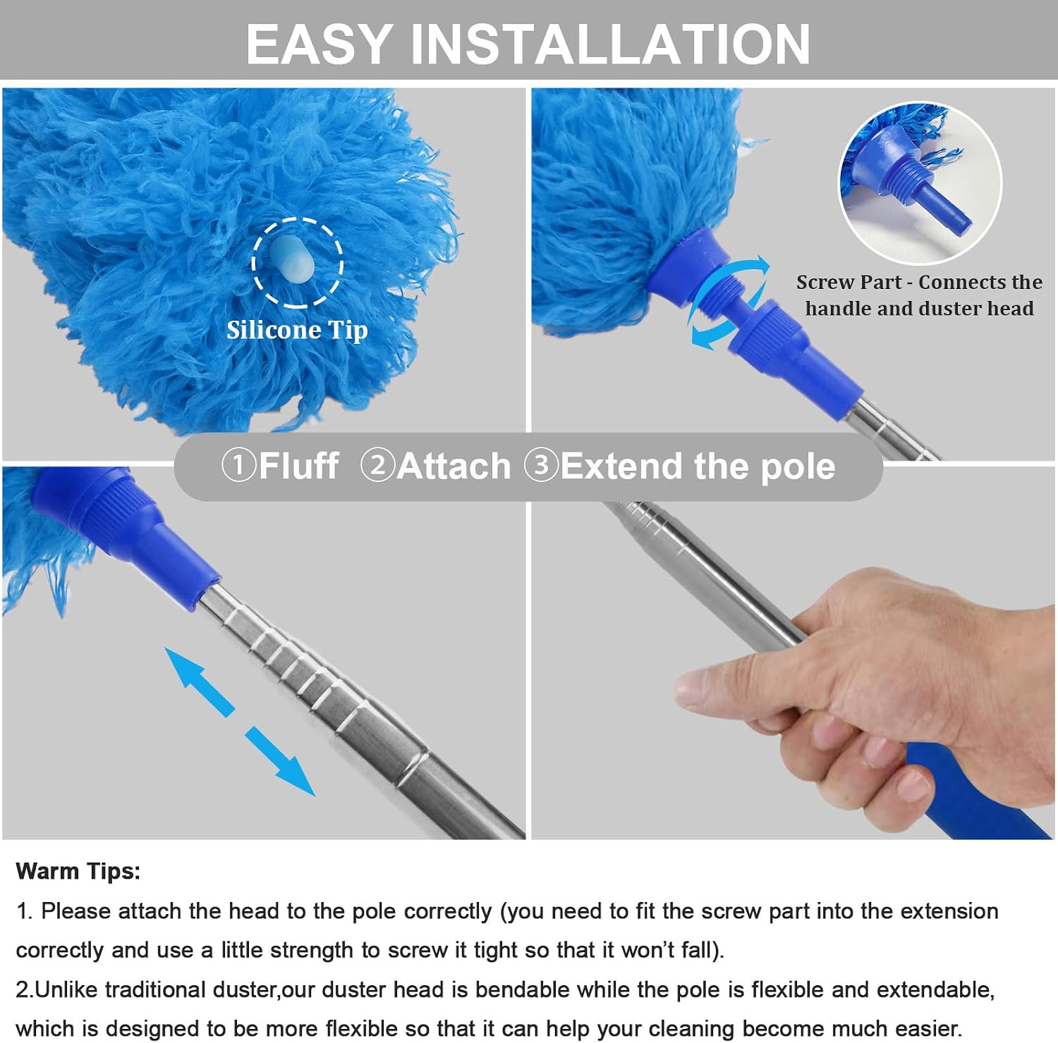 Feather Cleaning Duster with Handle Telescoping Extendable 100 Extra Long Pole