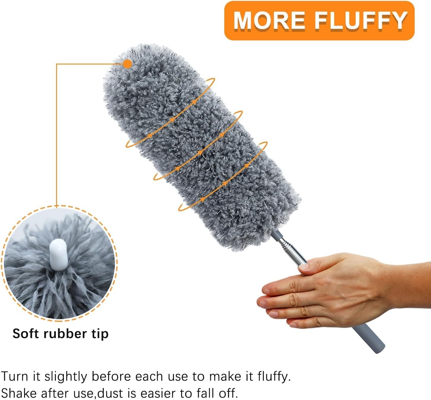 2 Pack Microfiber Feather Duster for Cleaning with Extendable Pole Hand Washable