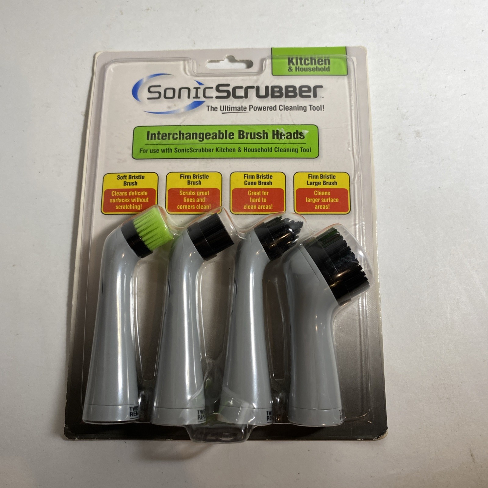 Sonic Scrubber Kitchen & Household Power Cleaner & 4 Brush Head Pack – New
