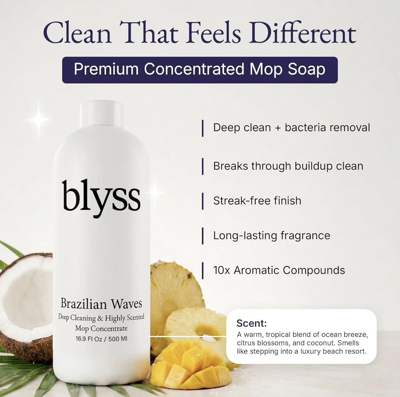 Blyss Brazilian Wave Mop Soap Natural Scent Multi Surface Floor Cleaner