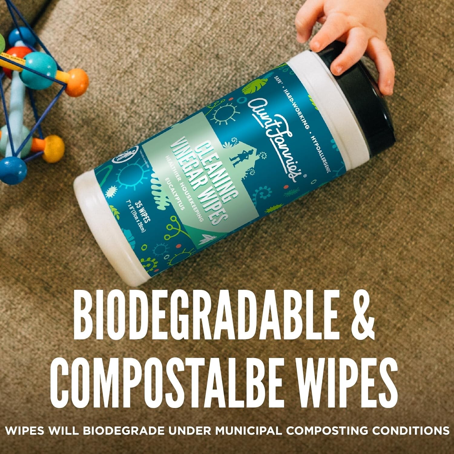Natural Cleaning Vinegar Wipes, Multipurpose Surface Cleaner, Eucalyptus Scen…