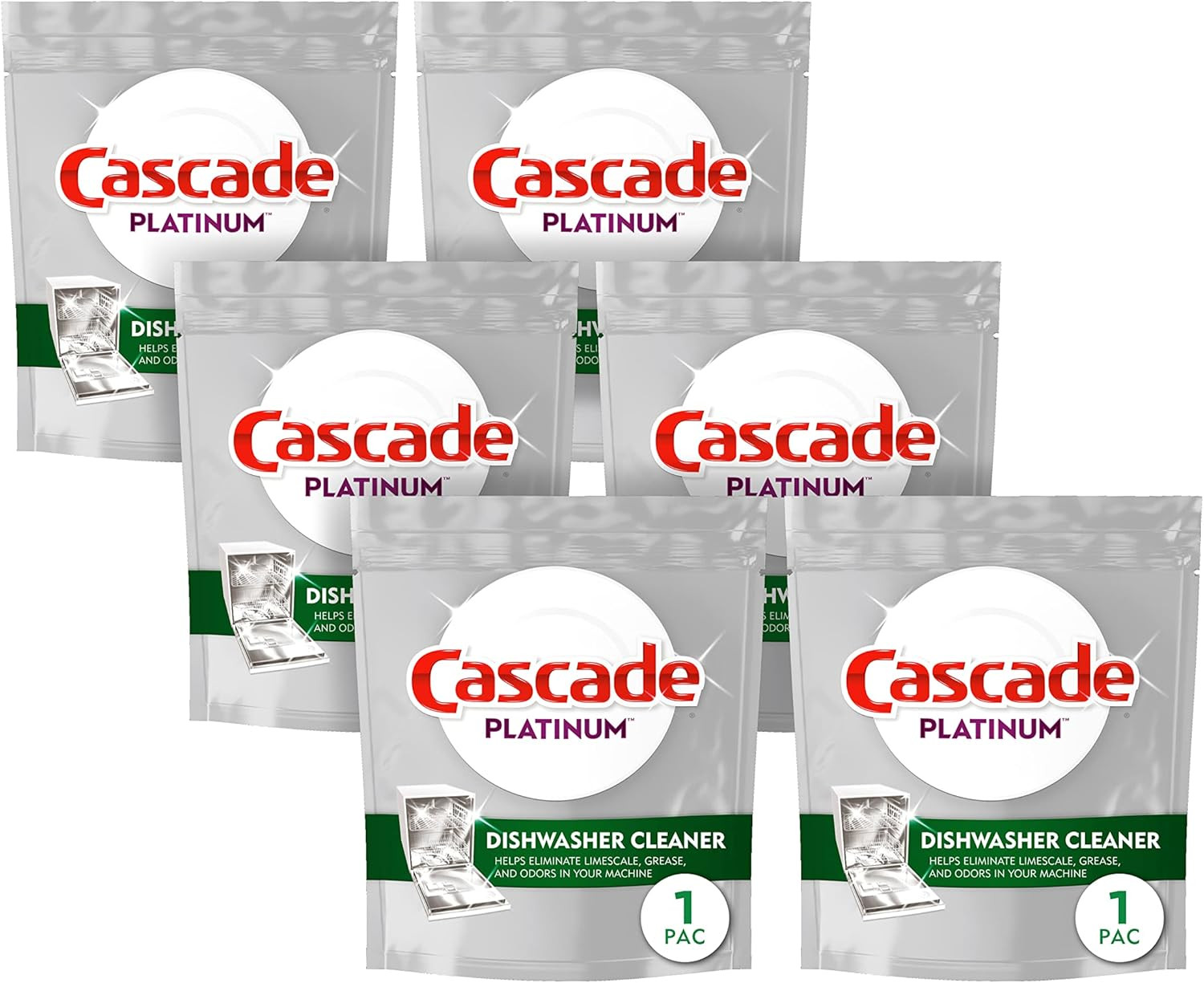 Cascade Platinum Dishwasher Cleaner, 6 Count