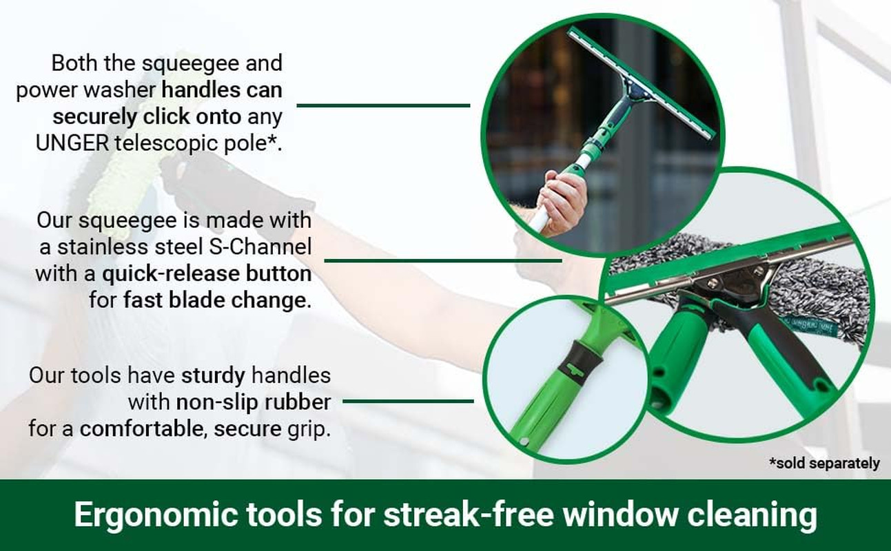 Unger Commercial Window Cleaning Kit – 3-In-1 Starter Set with 14″ Squeegee, Mic
