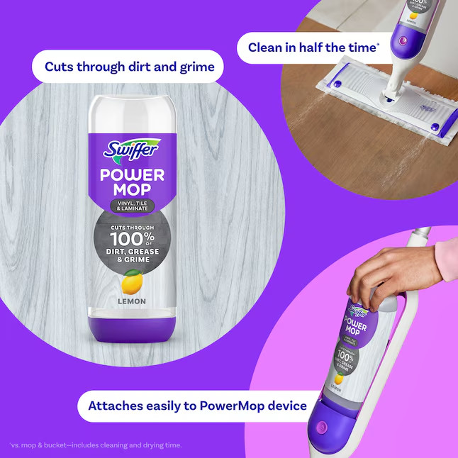 Swiffer Power Mop VTL Refill Lemon Spray Floor Cleaner 2 -Count