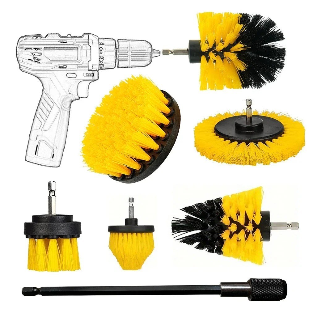 Nylon Drill Brush Set High Density Bristle Carpet Glass Cleaning Kit