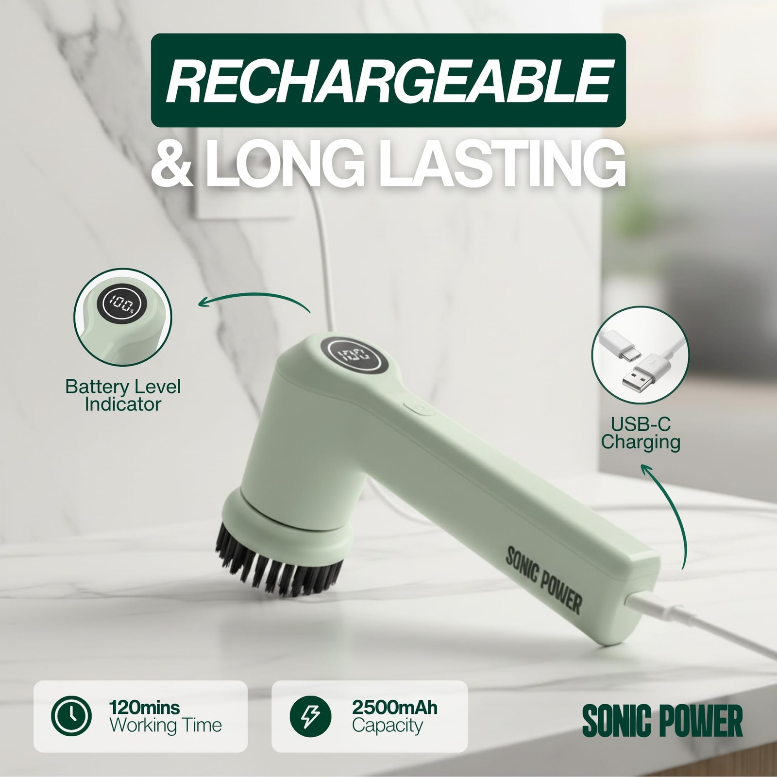 Electric Spin Scrubber – Handheld & Ergonomic, IPX7 Waterproof, 4 Multi-Purpo…