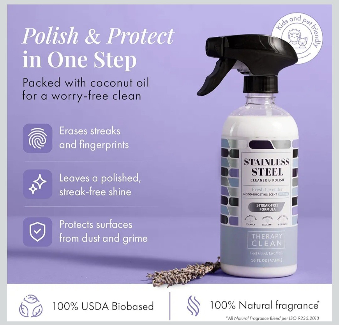 Therapy Clean Stainless Steel Cleaner & Polish Spray 16oz – Fresh Lavender Scent