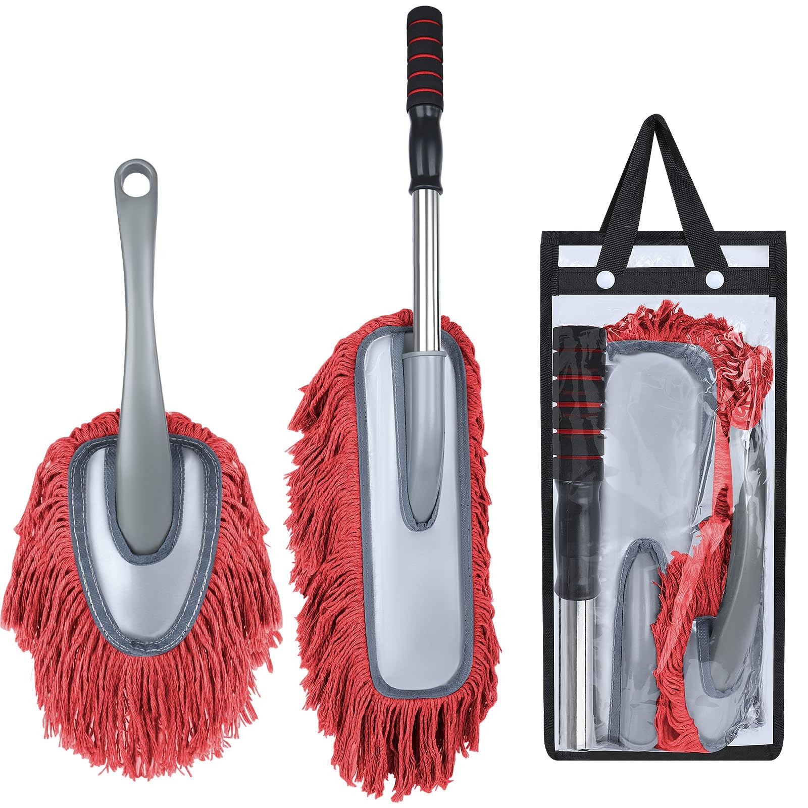 2 Pack Large Car Duster Exterior Scratch Free Extendable Handle Interior Wax