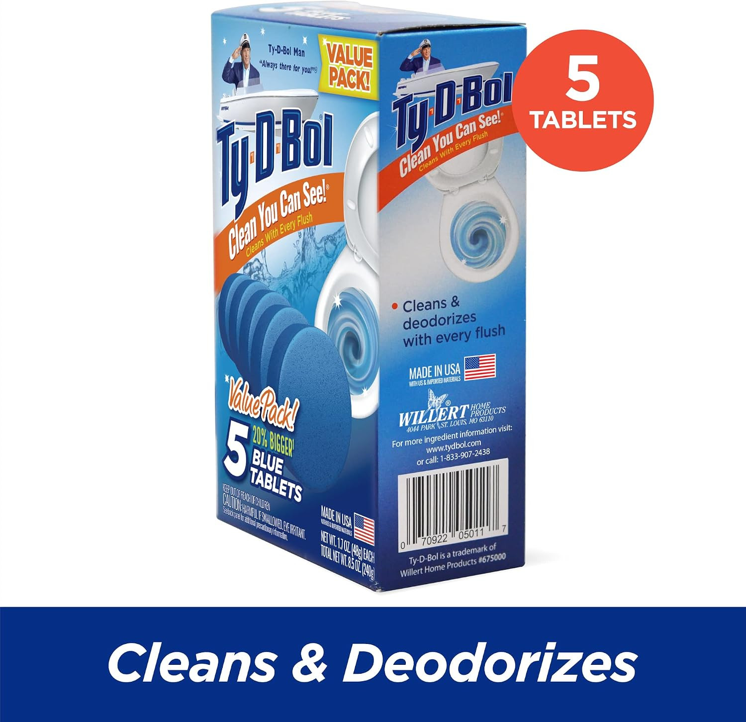 Ty-D-Bol Toilet Bowl Cleaner Tablets, Bleach-Free, 5 Pack | Automatic Drop-In, R