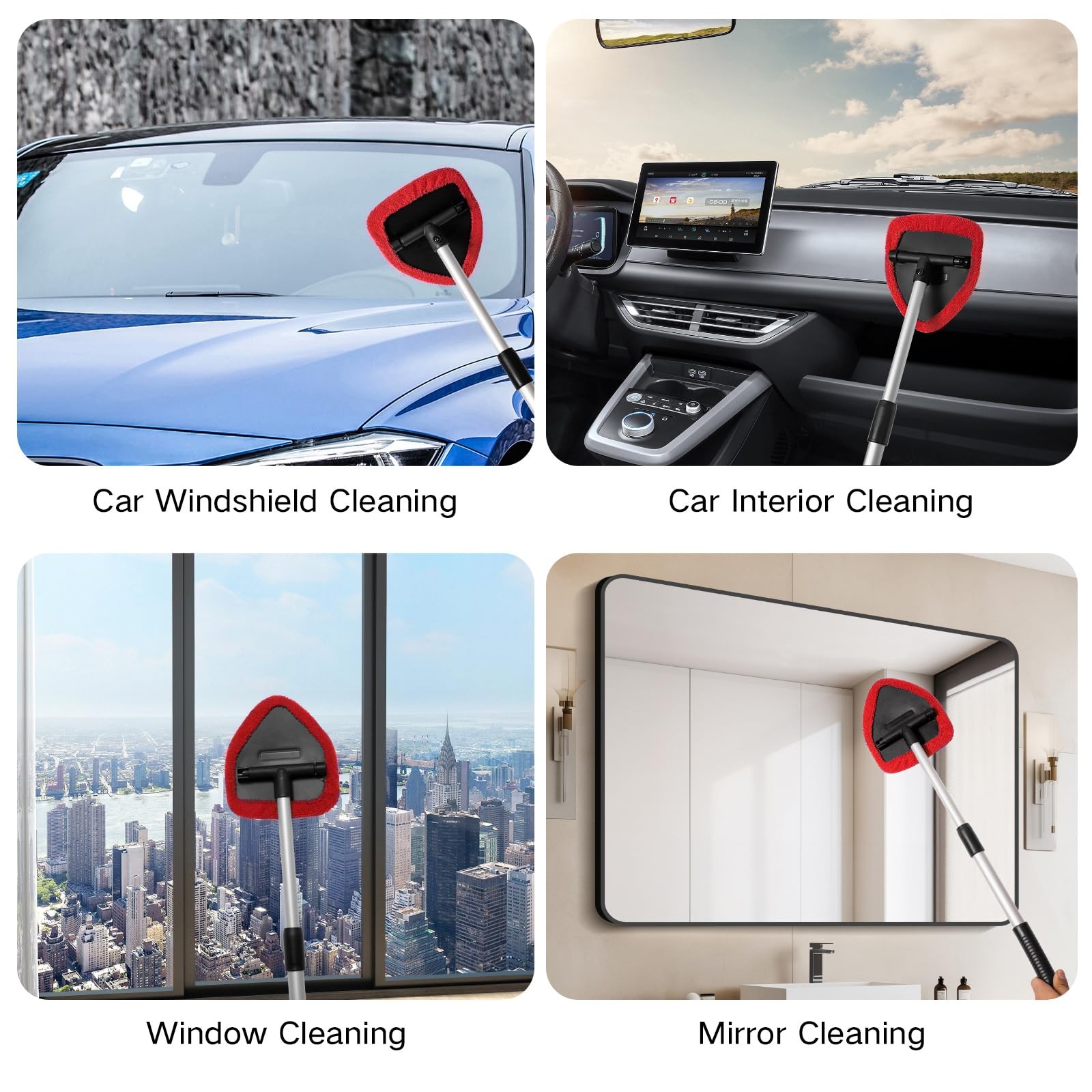 Windshield Cleaner Tool Kit with Microfiber Pads, Spray Bottle & Extendable