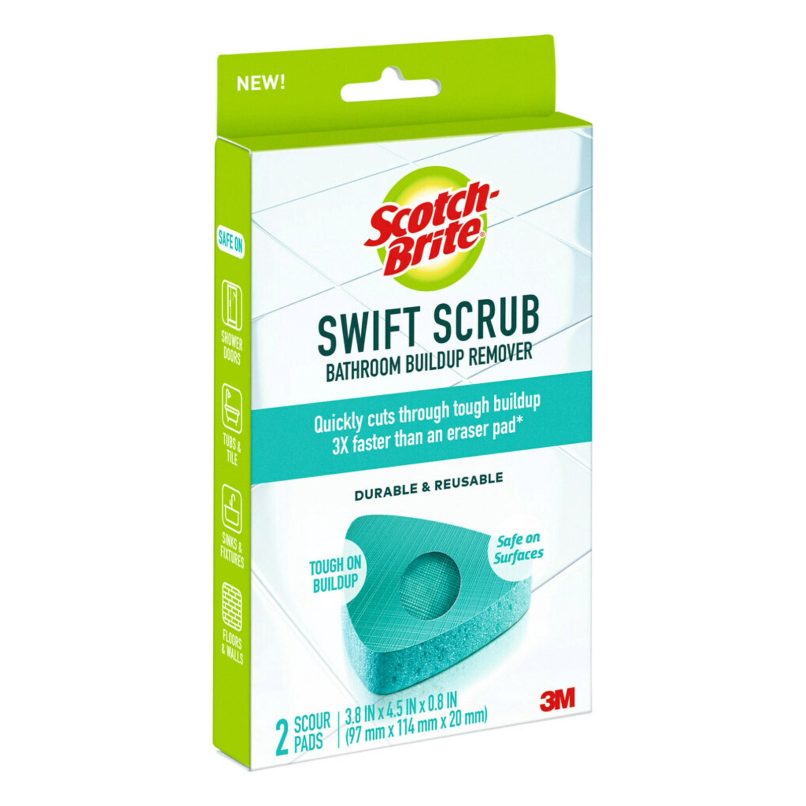 Scotch-Brite 2-SCOUR PADS SWIFT SCRUB BATHROOM BUILDUP REMOVER Durable Reusable