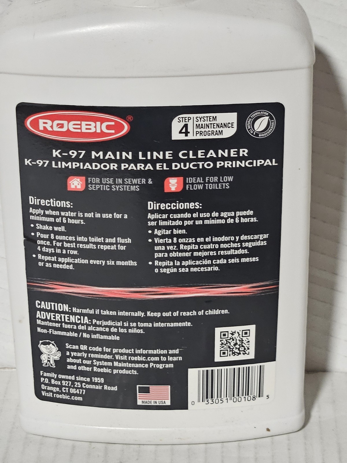 Roebic K 97 Main Line Cleaner Biodegradable Bacteria Sewer Septic Systems 32 Oz