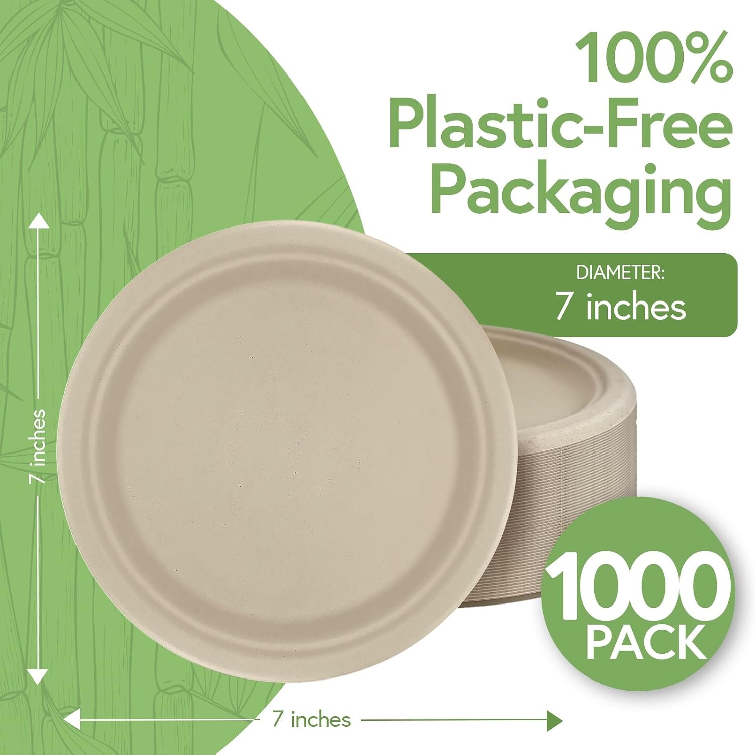 Bamboo Dinner Plates Disposable (1000-Pack, 7-inch) | Sturdy & Microwave Safe