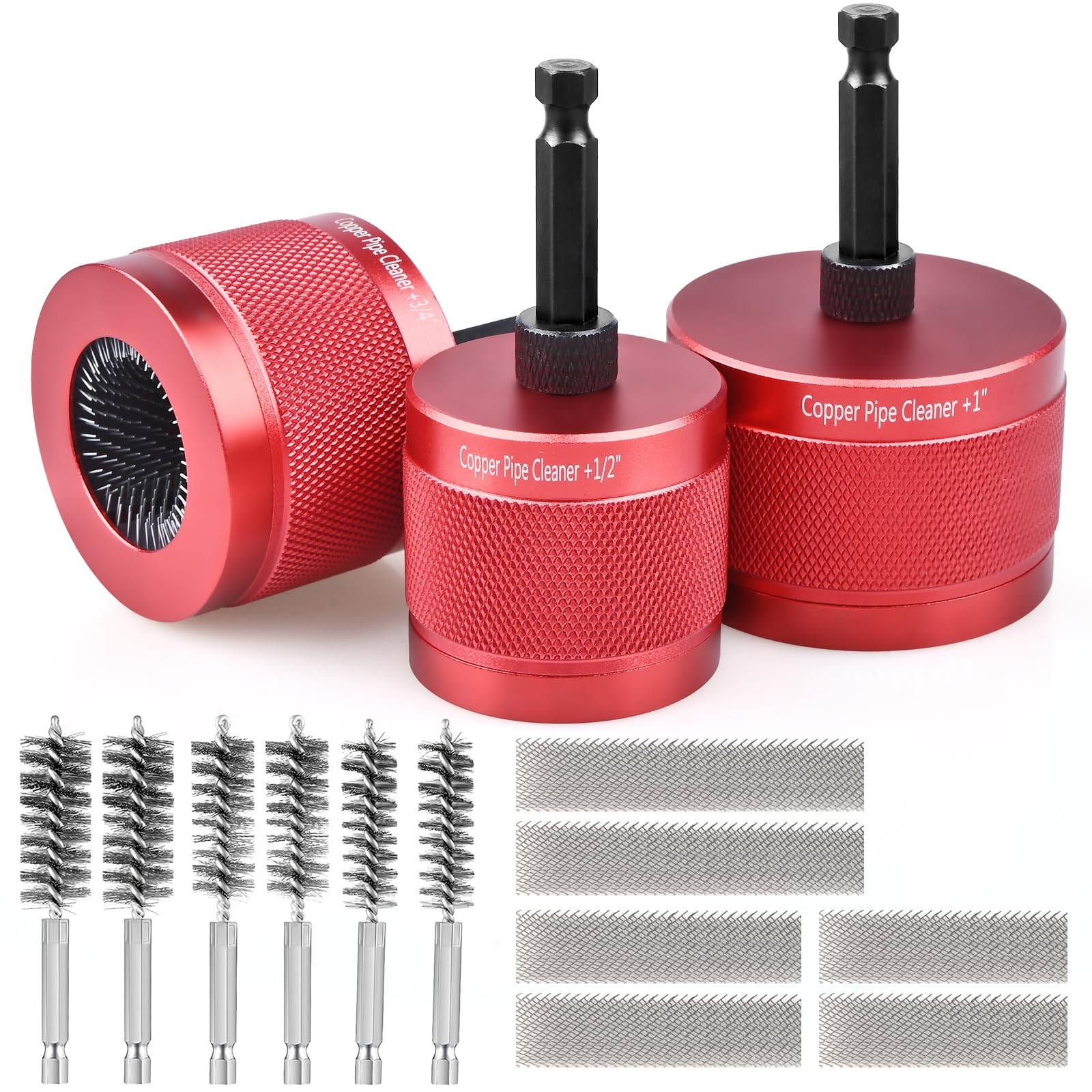 1/2″ & 3/4″ & 1″ Metal Copper Pipe Cleaner for Drill, with 1/4″ Hex Shank & 6…