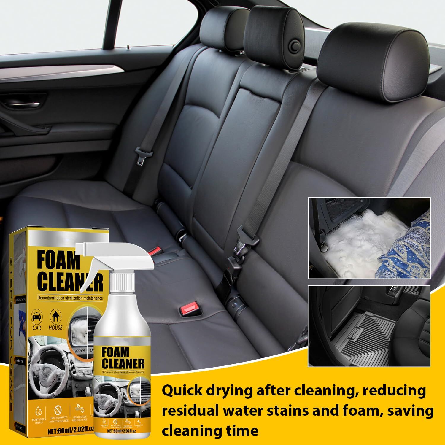 2PCS Car Interior Foam Cleaner Spray – Stain Remover for Seats & Upholstery