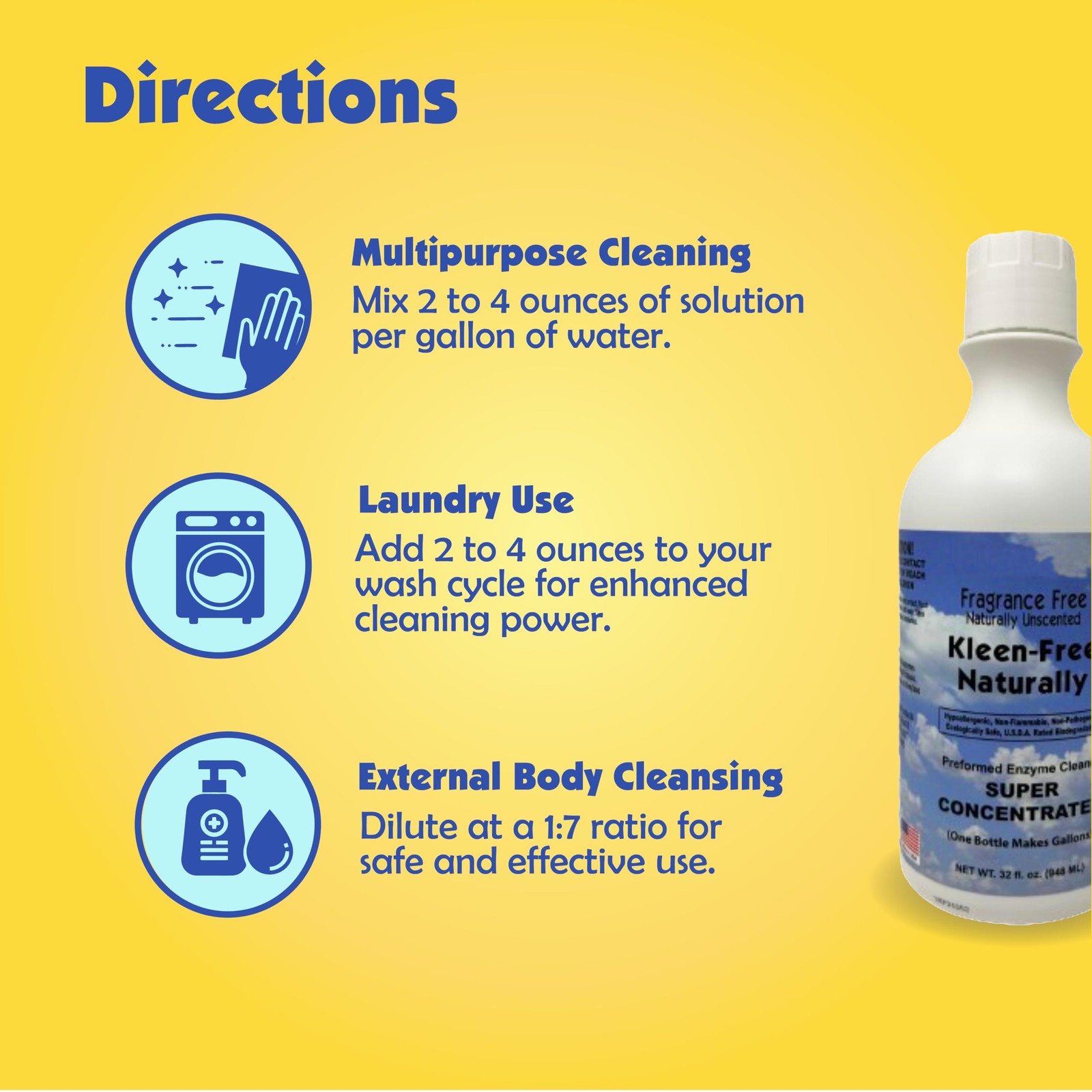 Naturally Unscented Concentrate 32 fl oz Enzyme Cleaner, Enzyme Solution and …