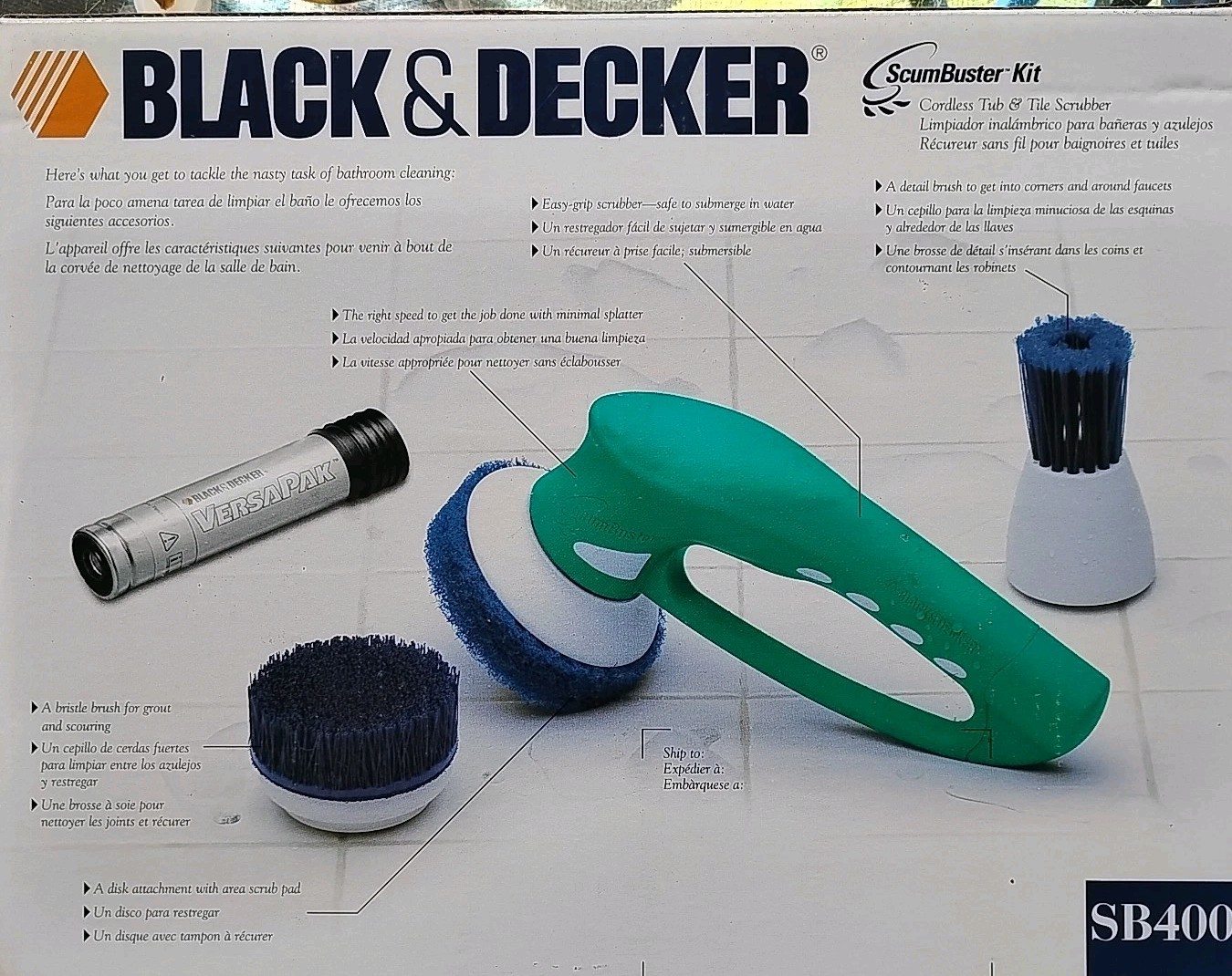Black and Decker Scum Buster Kit SB400 Cordless Tub Tile Scrubber Sealed New