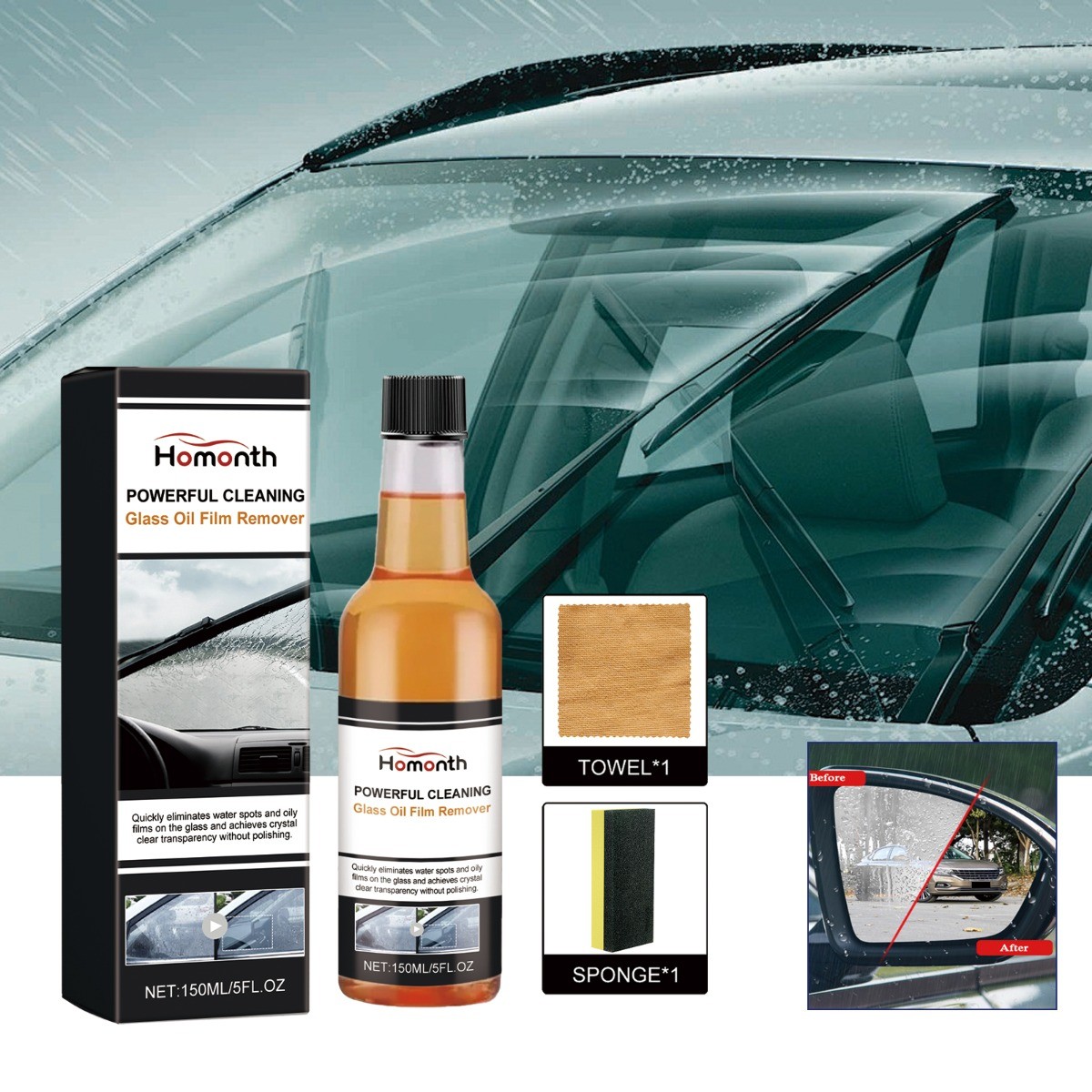 Glass Windshield Oil Film Remover, Cleaner for Car Windows & Home Glass
