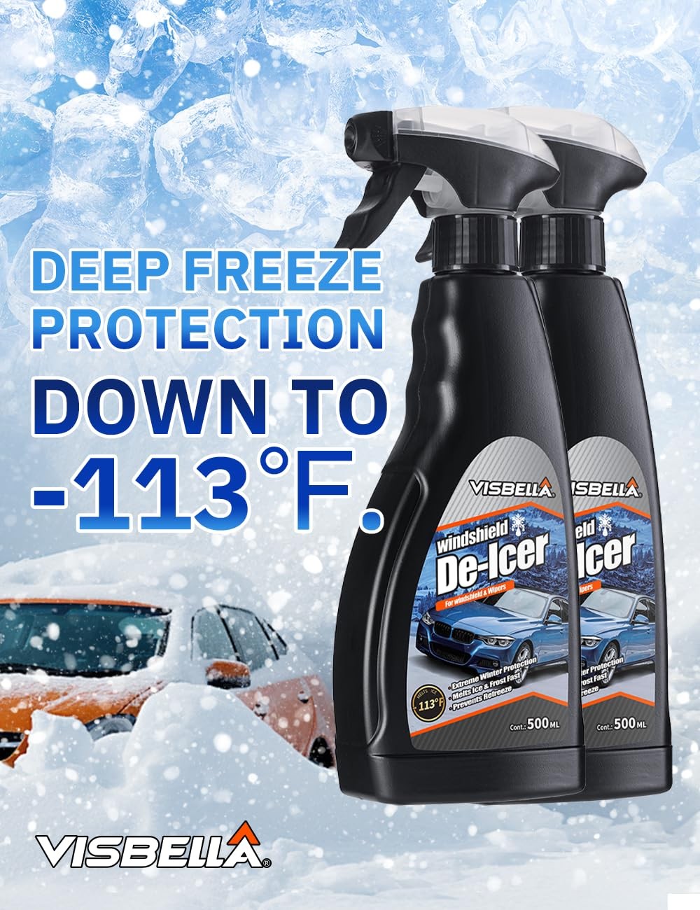 De-Icer Spray for Windshield & Wipers Extreme Winter Protection Melts Ice & F…