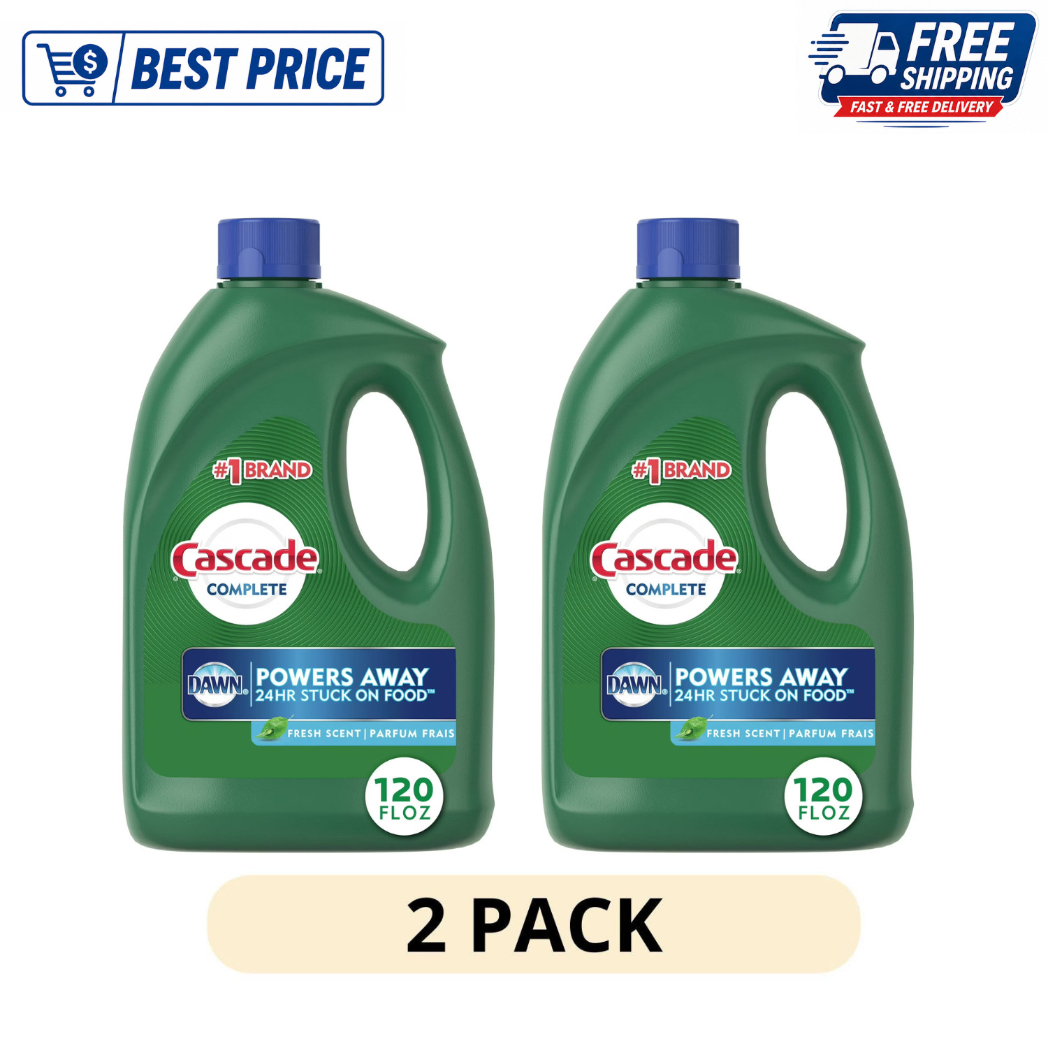 (2 Pack) Cascade Complete Dishwasher Detergent Liquid Gel Fresh Scent 120 fl oz