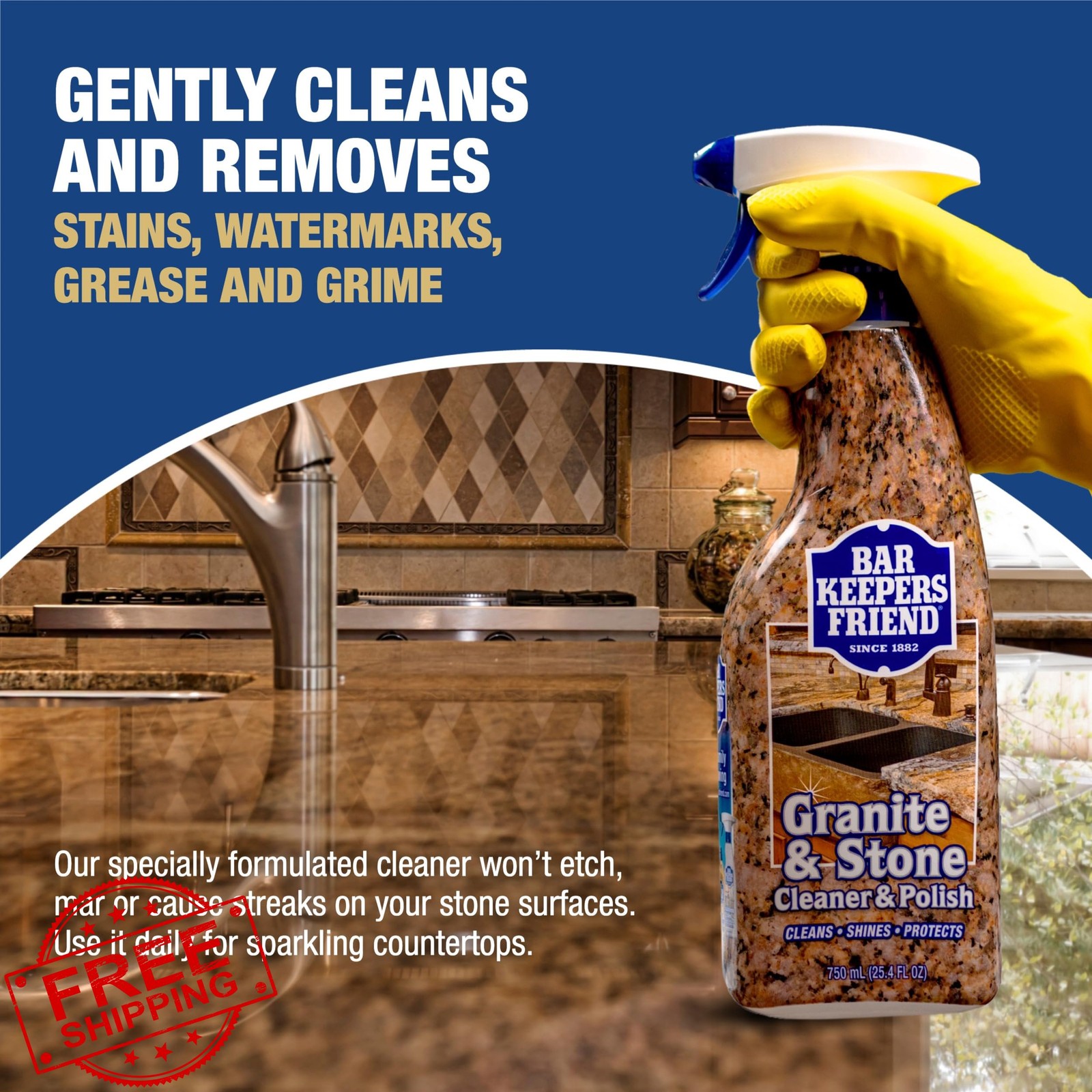Bar Keepers Friend Granite and Stone Cleaner Polish 25.4oz + Cloth