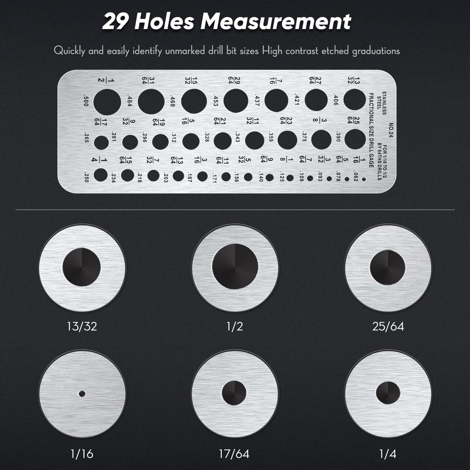 Drill Gauge 29 Hole Stainless Steel Bit Size Wire Bolt Measurement Tool Silver