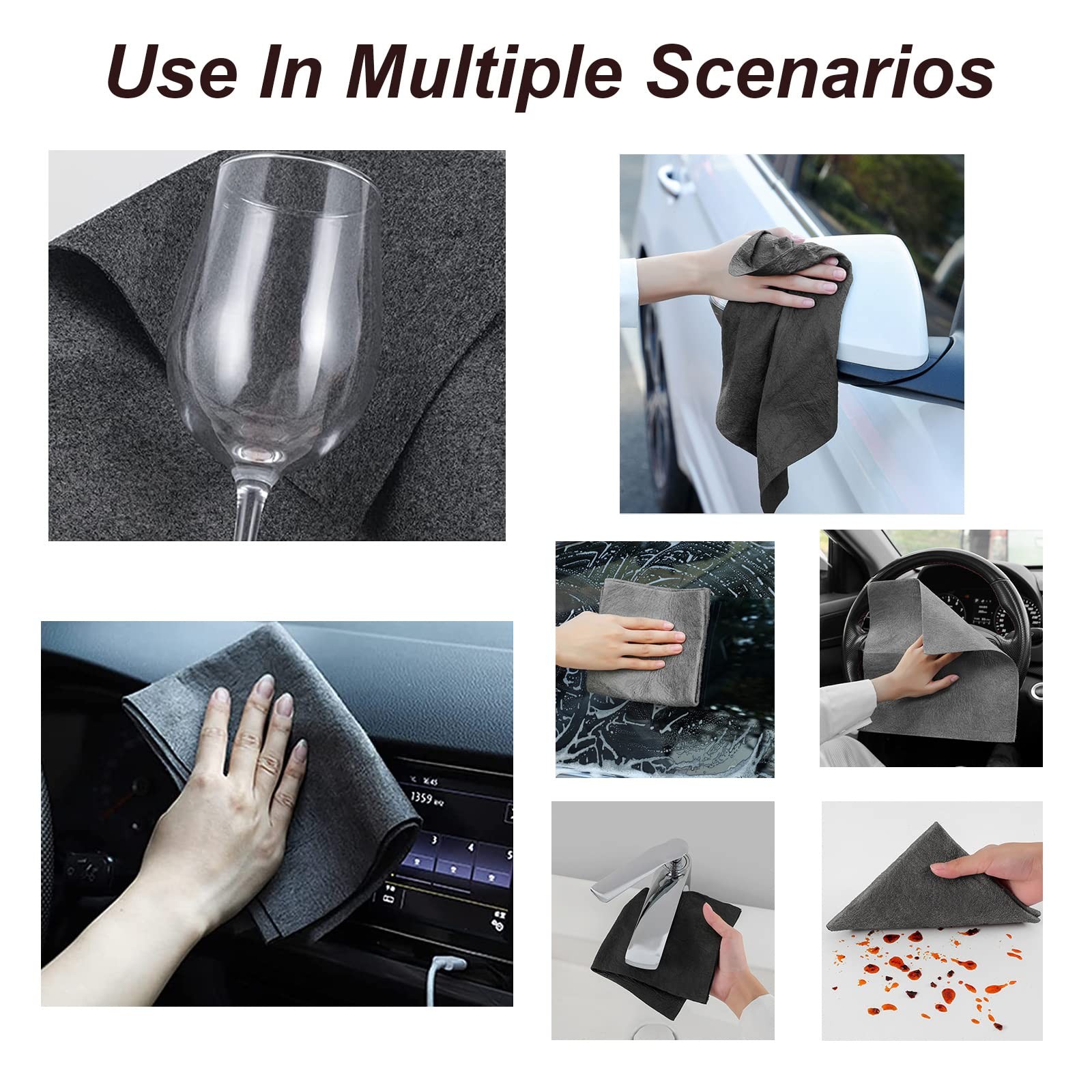 10PCS Thickened Magic Cleaning Cloth,Bsorbent Small, Grey, Black
